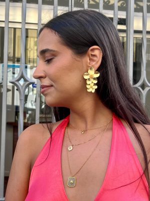 Pendiente doble flor - oro Turco (Ref:42844)