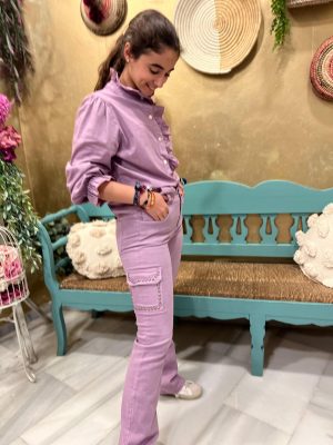 Pantalón cargo bolsillo tachas -malva (Ref:42933)