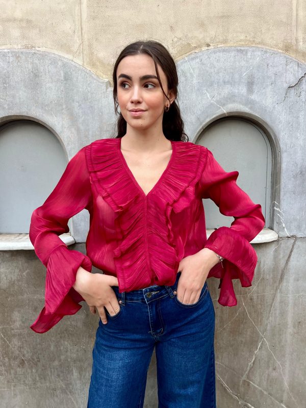 Blusa gasa volantes - burdeos (Ref:42955) - Imagen 2