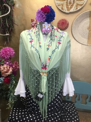 Mantoncillo Nacional Verde Manzana bordado / algodón (Ref:43012)