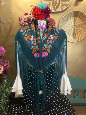 Mantoncillo Nacional verde petróleo/bordado multi color (Ref:43016)