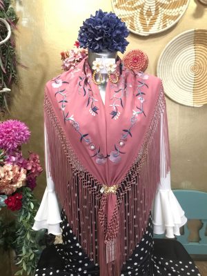 Mantoncillo Nacional rosa/bordado ducado - algodón (Ref:43018)