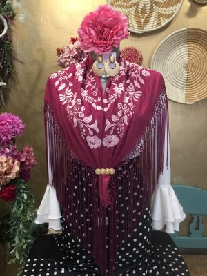 Mantoncillo Nacional buganvilla/bordado rosa empolvado - algodón (Ref:43019)