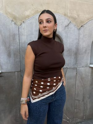 Pañuelo seda pico lunares - Coffee (Ref:43051)