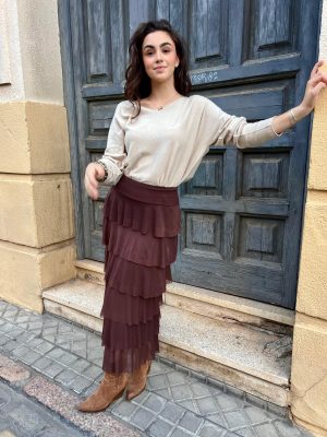 Falda Tull multi volantes - Café (Ref:43011)