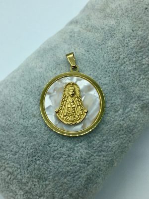 Medalla Virgen del Rocío nácar 3cm - acero (Ref:433089