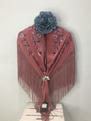 Mantoncillo Nacional adulto - Rosa palo bordado celeste (Ref:43018)