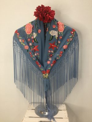 Mantoncillo Nacional Petite  – Azul ducados bordado rojo (Ref:42877)