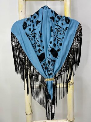 Mantoncillo Nacional adulto – Azul Royal bordado negro (Ref:34642)