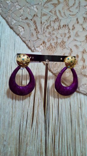 Pendiente esmaltado ovalado -Morado (Ref:35039)
