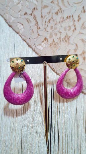 Pendiente esmaltado ovalado -Fucsia (Ref:35039)