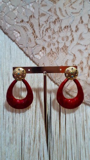 Pendiente esmaltado ovalado -Rojo (Ref:35039)