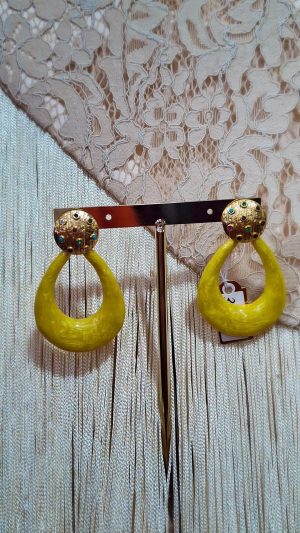 Pendiente esmaltado ovalado -Amarillo (Ref:35039)