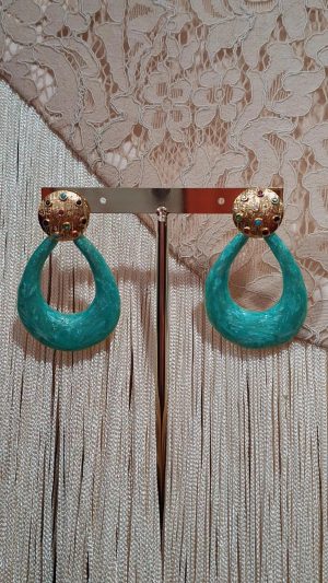 Pendiente esmaltado ovalado -Verde agua (Ref:35039)