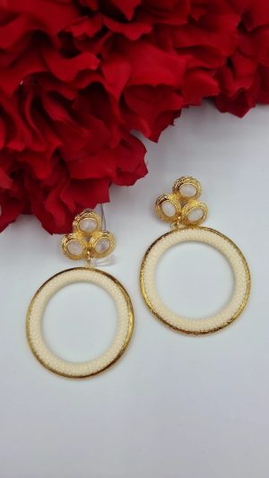 Pendiente Turco beige – piedra luna (Ref:35037)