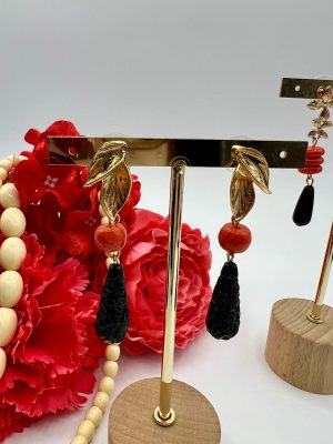 Pendiente piñón negro labrado (Ref:43386)