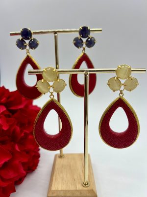 Pendiente piedra natural rojo - Oro turco (Ref:43447)