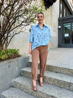 Pantalón pinza elástico - camel (Ref:43608)