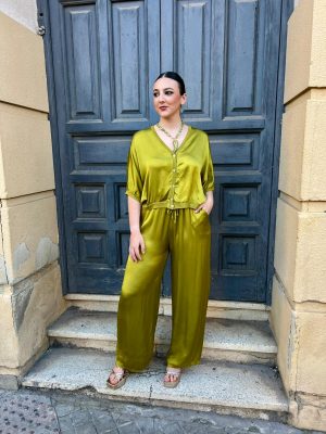 Dos piezas bomber + pantalón satinado - pistacho (Ref:43635)