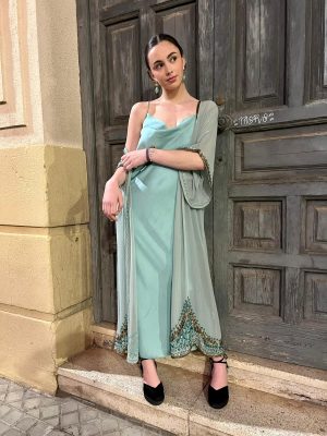 Vestido satinado – Agua Marina (Ref:43658)
