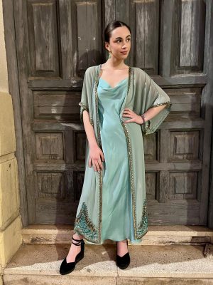 Casaca gasa pedrería - Agua marina (Ref:43664)