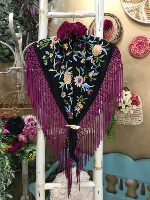 Mantoncillo Nacional adulto - Negro flecos buganvilla (Ref:43773)