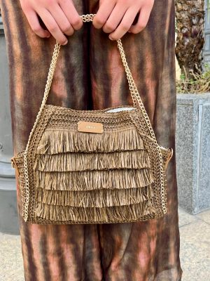 Bolso rafia flecos - Tabaco (Ref:43819)