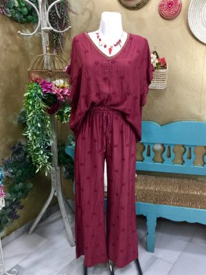 Pantalón bordado - Vino (Ref:44002)