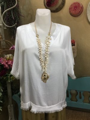Blusa Bi-material desflecada - Blanca (Ref:43705)