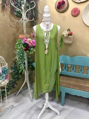 Vestido seda asimétrico - Pistacho (Ref:44192)